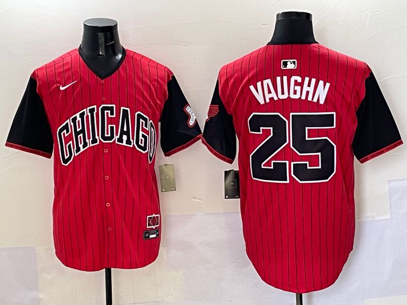 Men Chicago White Sox 25 Vaughn Red Stripe Joint Name Nike 2025 MLB Jersey style 1